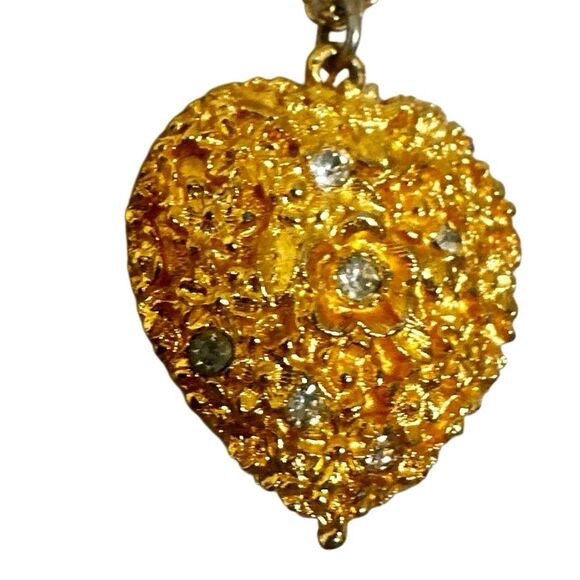 Viviane Woodard Primeval Perfume Locket Heart Pendant w/ Rhinestones, Gold-Tone - Picture 4 of 10